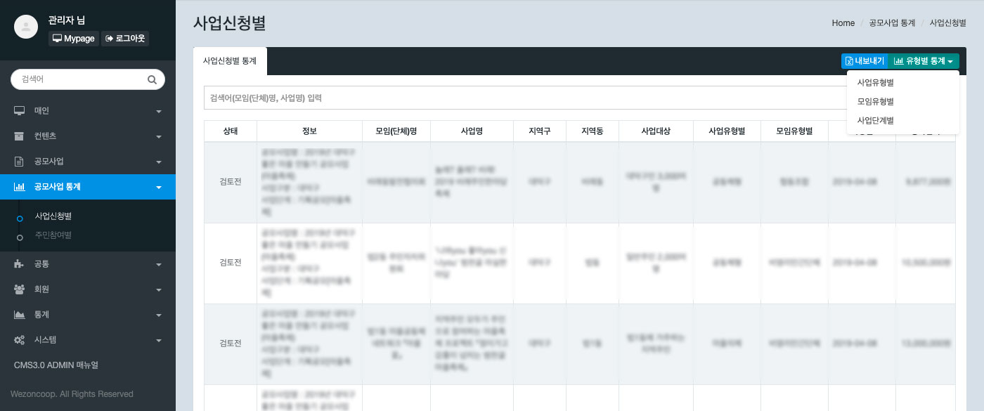 공동체공모사업 관리자페이지